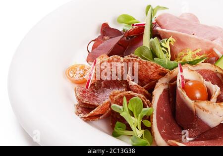 Assorted Italian sausages close-up as background Stock Photo