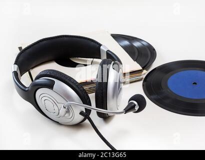 headphones, vinyl records Stock Photo