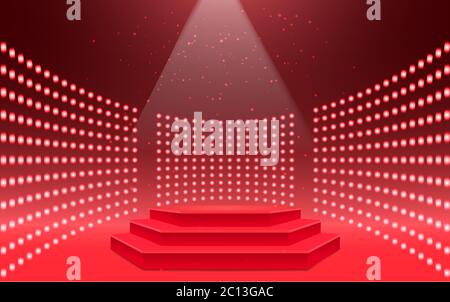red podium and red spotlight on the studio room Stock Vector