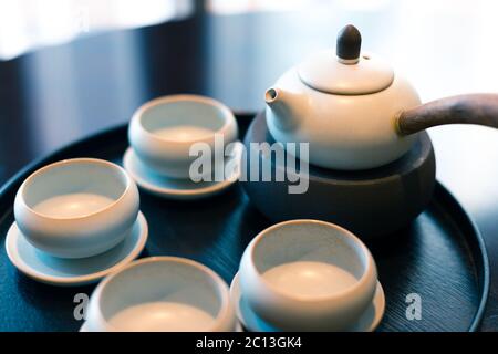 elegant chinese tea set on plate Stock Photo