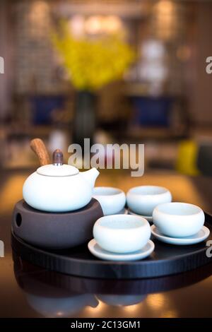 elegant chinese tea set on plate Stock Photo