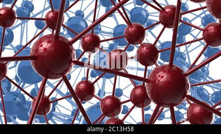 blue and red Molecular geometric chaos abstract structure. Science technology network connection hi-tech background 3d rendering Stock Photo