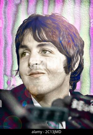 Paul McCartney at a press conference on May 14, 1968, New York.  Here John and Paul described their vision and their hopes for their new Apple Corp. Image colorized from 35mm B&W negative. Stock Photo