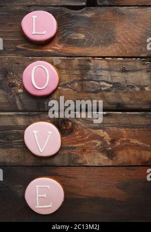Word love  from baked cookies for the day of Valentine Stock Photo