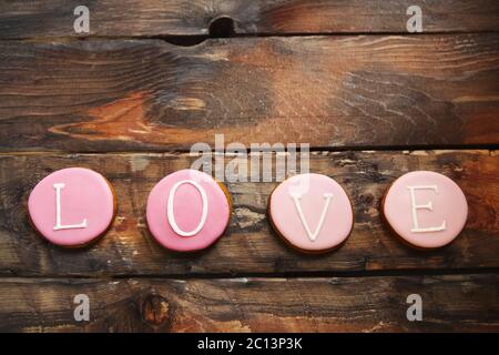 Word love  from baked cookies for the day of Valentine Stock Photo