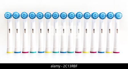 Electronic toothbrush heads on white Stock Photo