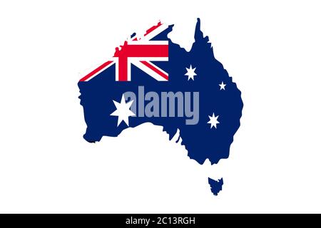 Australia map with flag texture on  white background, illustration,textured , Symbols of Australia,for advertising ,promote, TV commercial, ads, web d Stock Vector