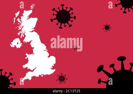 UK or England map with corona virus background ,People died form coronavirus in UK or England , Virus Spreads From Wuhan China to others countries wor Stock Vector