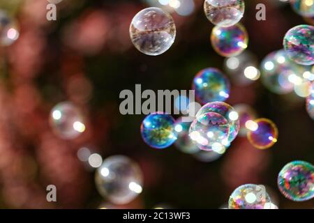 The rainbow bubbles from the bubble blower Stock Photo