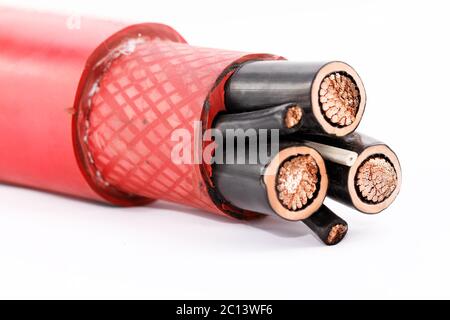 Close up photo of a high voltage cable isolated on white background Stock Photo