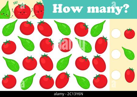 Educational game for preschool kids, children. Mathematics task. How many, counting game. Learning math, numbers and forms. Stock Vector