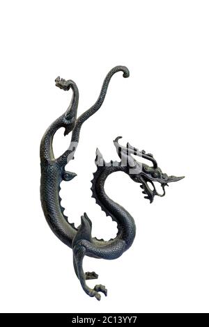 isolated bronze dragon sculpture on white background Stock Photo