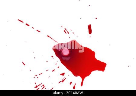 Blood drop isolated on white background.Red spot. Blood splatter on white. Stock Photo