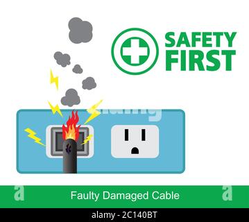 Faulty Damaged Cable,safety first ,electrical short circuit,vector design Stock Vector