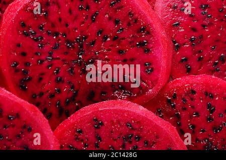 Fresh sliced red dragon fruit closeup Stock Photo