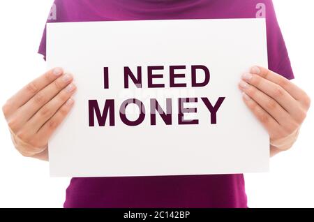 Paper sheet with text I need money Stock Photo