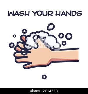 Washing hands vector illustration. People Hands Washed Cartoon. Wash your hands. Flat cartoon style Stock Vector