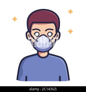 Man wearing N99 face mask vector illustration. Person Icon Concept White Isolated.Flat cartoon style Stock Vector