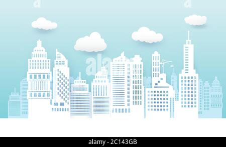Beautiful cityscape, construction paper art style, vector design Stock Vector