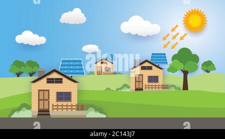 Green energy and modern house, solar cell, ECO Friendly Home ,vector design Stock Vector