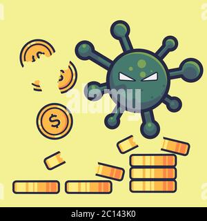 The virus destroys money. Corona crisis vector illustration. Flat cartoon style Stock Vector