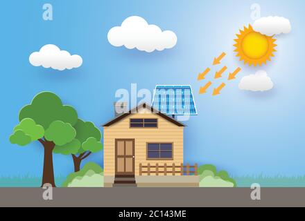 Green energy and modern house, solar cell, ECO Friendly Home ,vector design Stock Vector