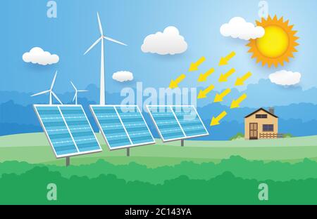 ecology idea , city scape paper art style,technology power saving, vector design Stock Vector