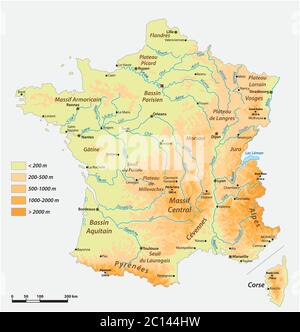Detailed physical vector map of the French republic Stock Vector
