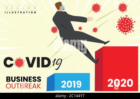 COVID-19 Coronavirus outbreak financial crisis in company and business. businessman falling in economic collapse from COVID-19. Falling business Conce Stock Vector