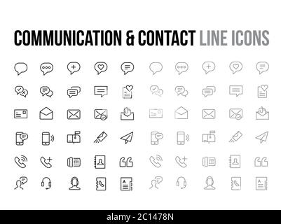 Customer support, contact, messaging, communication vector thin line icon - app and mobile web responsive Stock Vector