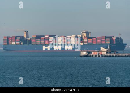 Hmm Algeciras The World S Largest Container Ship Passes Canvey Island In Essex As It Arrives In The Uk For The First Time Stock Photo Alamy