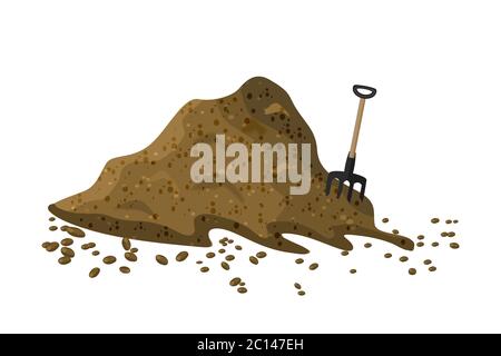 Pile of soil isolated on white. Heap of ground, humus, fertilizer, compost, earth or dirt. Bunch of manure, organic garbage. Zero waste. Stock vector Stock Vector