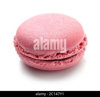 pink raspberry macaroon isolated on white background Stock Photo
