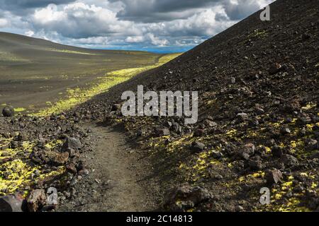 Hiking trail climb to North Breakthrough Great Tolbachik Fissure Eruption 1975 Stock Photo