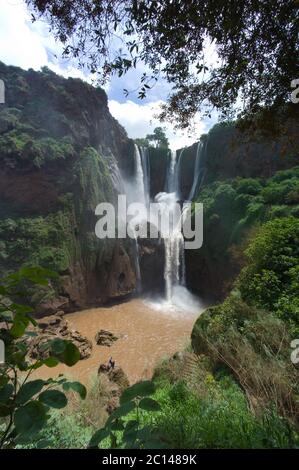 People watching the Ouzoud Waterfalls in the Grand Atlas mountains near Marrakesh in Morocco Stock Photo