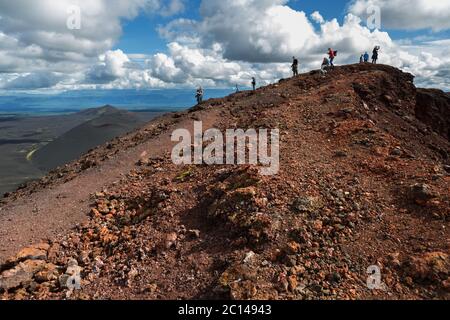 Hiking trail climb to North Breakthrough Great Tolbachik Fissure Eruption 1975 Stock Photo