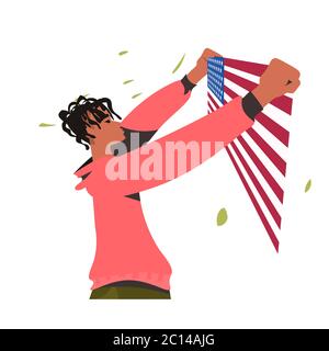 african american man holding usa flag black lives matter campaign against racial discrimination of dark skin color social problems of racism portrait vector illustration Stock Vector