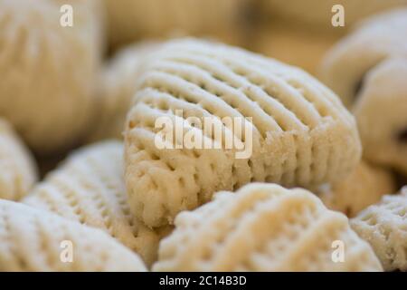 Close up view of traditional arabic holiday sweets, 'maamoul', made of  filled with dates Stock Photo