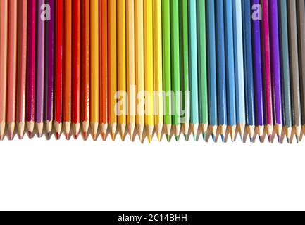 Color pencils in a row Stock Photo