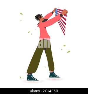 african american man holding usa flag black lives matter campaign against racial discrimination of dark skin color social problems of racism full length vector illustration Stock Vector