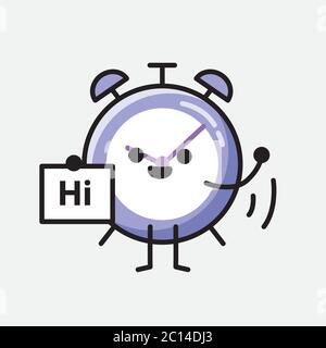 An illustration of Cute Alarm Clock Mascot Vector Character in Flat Design Style Stock Vector