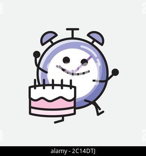 An illustration of Cute Alarm Clock Mascot Vector Character in Flat Design Style Stock Vector