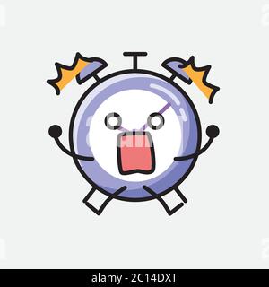 An illustration of Cute Alarm Clock Mascot Vector Character in Flat Design Style Stock Vector