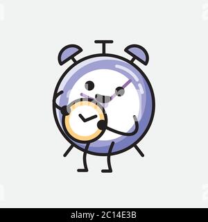 An illustration of Cute Alarm Clock Mascot Vector Character in Flat Design Style Stock Vector