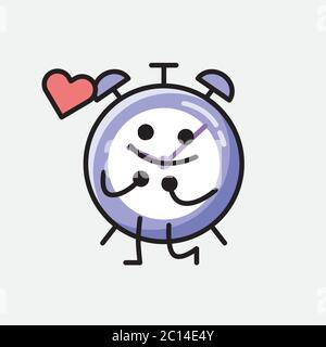 An illustration of Cute Alarm Clock Mascot Vector Character in Flat Design Style Stock Vector