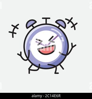 An illustration of Cute Alarm Clock Mascot Vector Character in Flat Design Style Stock Vector