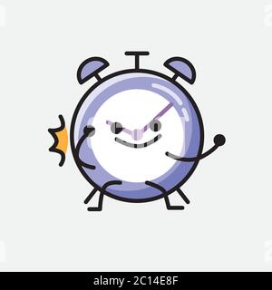 An illustration of Cute Alarm Clock Mascot Vector Character in Flat Design Style Stock Vector