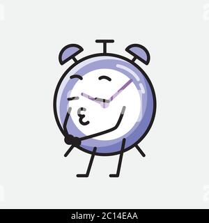 An illustration of Cute Alarm Clock Mascot Vector Character in Flat Design Style Stock Vector