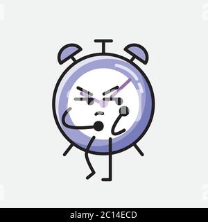 An illustration of Cute Alarm Clock Mascot Vector Character in Flat Design Style Stock Vector