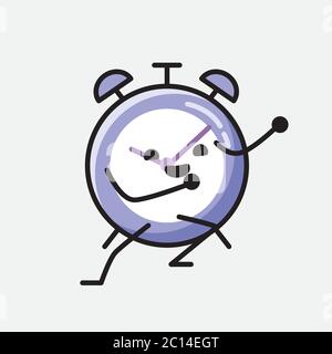 An illustration of Cute Alarm Clock Mascot Vector Character in Flat Design Style Stock Vector